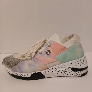 Women's YOKI Fashion Sneakers Glitter Rainbow Tie Dye Polka Dot Size 10 USED